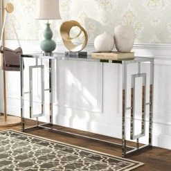 Tedmon 48 in. Chrome Rectangle Glass Console Table with Ripples Pattern Top by Furniture of America -Furniture of America Sales Store chrome plating furniture of america console tables idf 4198crm s 4f 1000