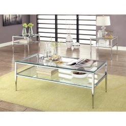 Harlyenne 48 in. Clear and Silver Rectangle Glass Coffee Table by Furniture of America -Furniture of America Sales Store clear and chrome furniture of america coffee tables idf 4162crm c 31 1000