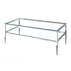 Harlyenne 48 in. Clear and Silver Rectangle Glass Coffee Table by Furniture of America