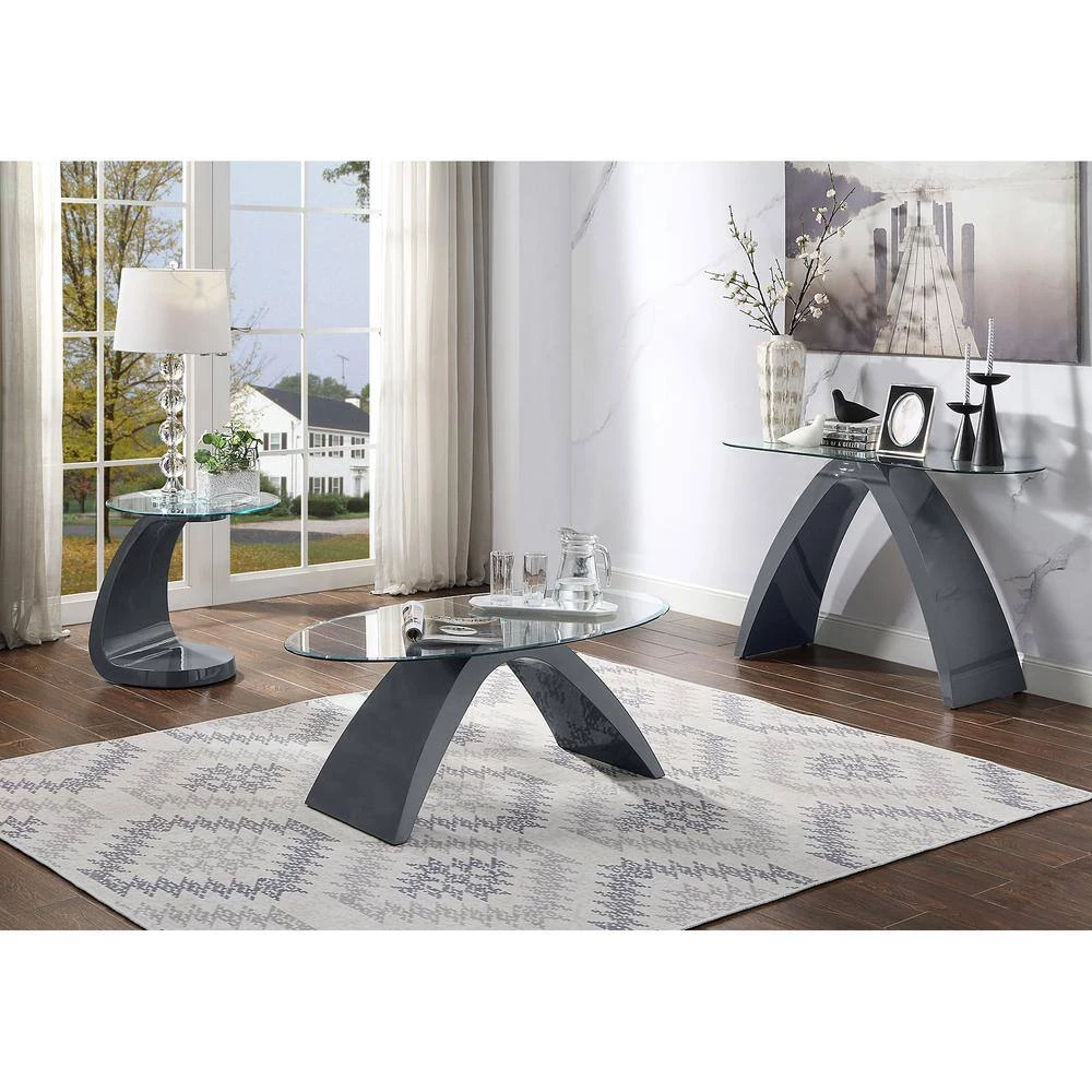 Glennda 48 in. Clear/Gray Large Oval Glass Coffee Table by Furniture of America 7 Glennda 48 in. Clear/Gray Large Oval Glass Coffee Table by Furniture of America - Image 7