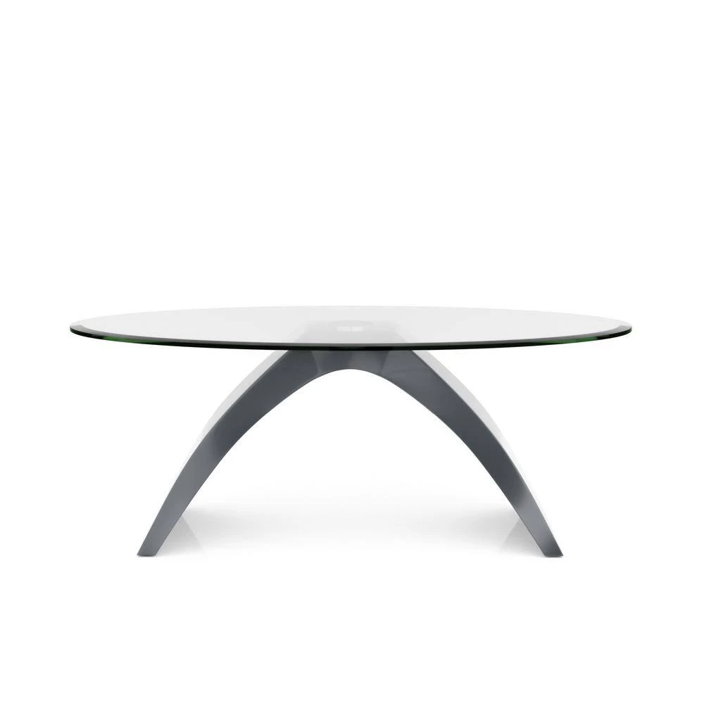 Glennda 48 in. Clear/Gray Large Oval Glass Coffee Table by Furniture of America 4 Glennda 48 in. Clear/Gray Large Oval Glass Coffee Table by Furniture of America - Image 4