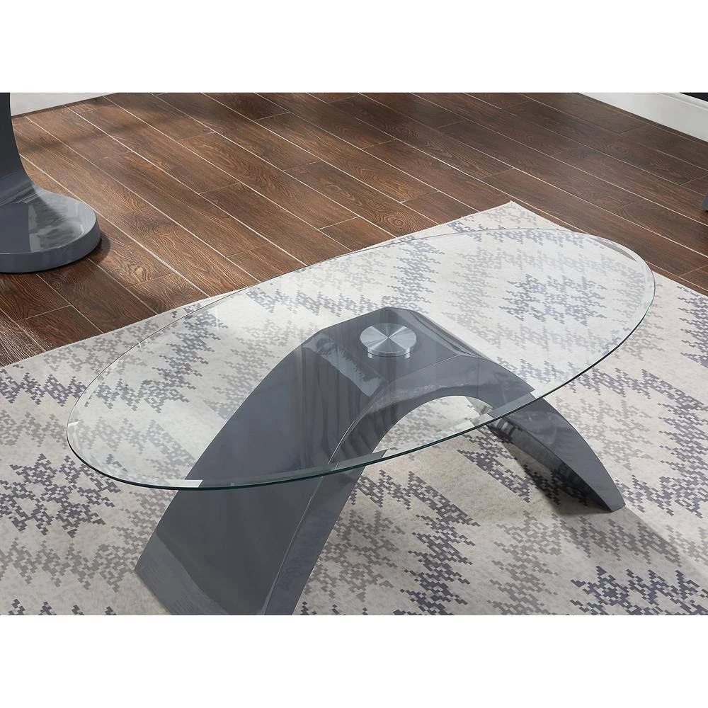 Glennda 48 in. Clear/Gray Large Oval Glass Coffee Table by Furniture of America 6 Glennda 48 in. Clear/Gray Large Oval Glass Coffee Table by Furniture of America - Image 6