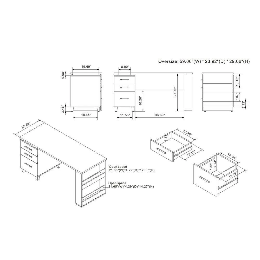 Muskalone 59.06 in. Rectangular Coastal White Wood 3-Drawer Writing Desk with Storage by Furniture of America 11 Muskalone 59.06 in. Rectangular Coastal White Wood 3-Drawer Writing Desk with Storage by Furniture of America - Image 11