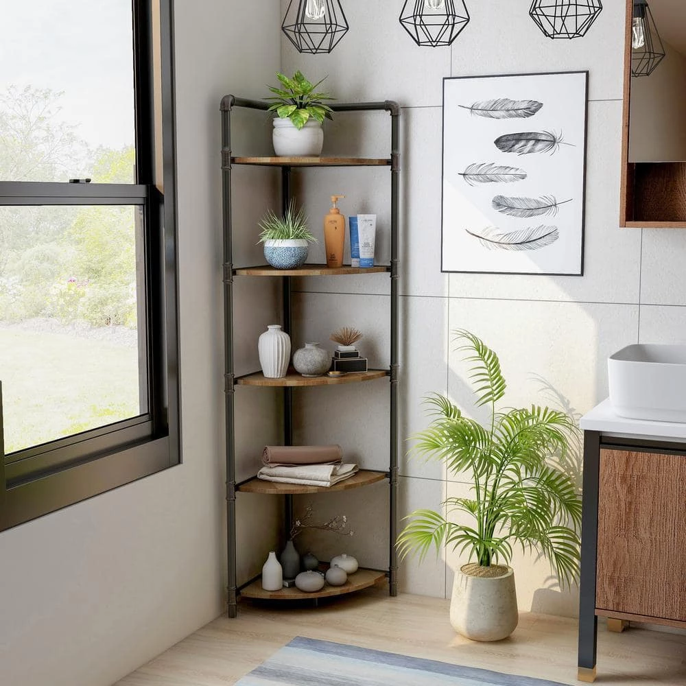 63.75 in. Copper Metal 5-shelf Corner Bookcase by Furniture of America 5 63.75 in. Copper Metal 5-shelf Corner Bookcase by Furniture of America - Image 5