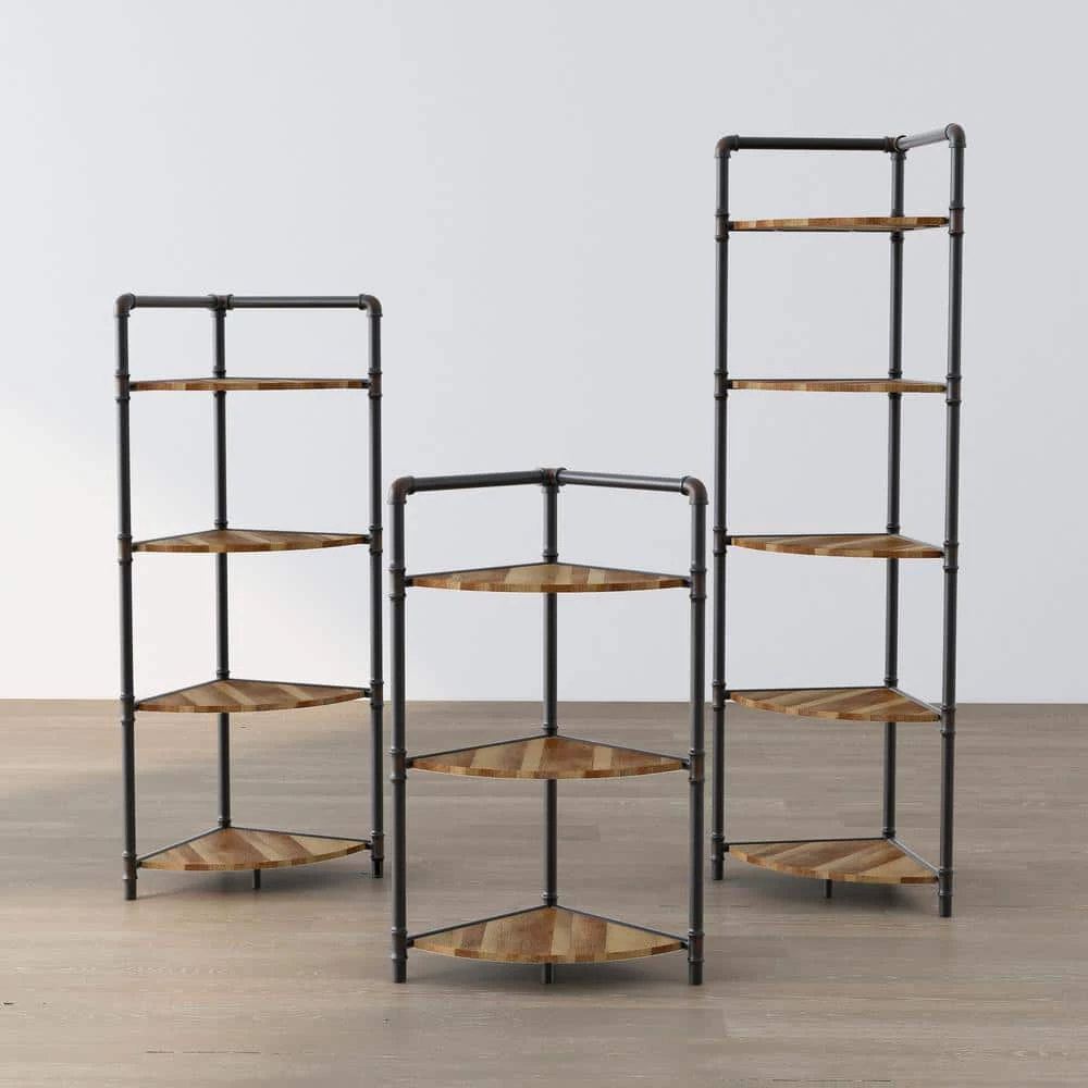 63.75 in. Copper Metal 5-shelf Corner Bookcase by Furniture of America 4 63.75 in. Copper Metal 5-shelf Corner Bookcase by Furniture of America - Image 4