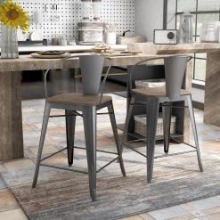 Bremke 36 in. Gray Low Back Steel Counter Height Stool (Set of 2) by Furniture of America -Furniture of America Sales Store dark bronze furniture of america bar stools idf 3529gy pc 1f 1000