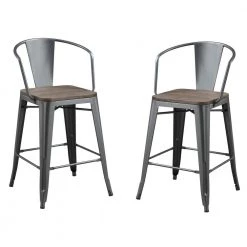 Bremke 36 in. Gray Low Back Steel Counter Height Stool (Set of 2) by Furniture of America