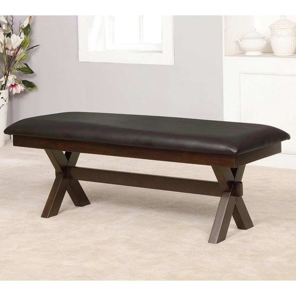 Paramus Dark Cherry Leather Cushion Dining Bench by Furniture of America 7 Paramus Dark Cherry Leather Cushion Dining Bench by Furniture of America - Image 7