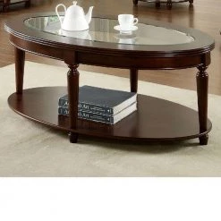 Granvia 48 in. Dark Cherry Large Oval Glass Coffee Table with Shelf by Furniture of America 5 Granvia 48 in. Dark Cherry Large Oval Glass Coffee Table with Shelf by Furniture of America -Furniture of America Sales Store dark cherry furniture of america coffee tables cm4131oc 31 1000