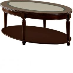 Granvia 48 in. Dark Cherry Large Oval Glass Coffee Table with Shelf by Furniture of America