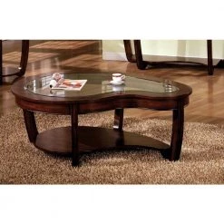 Lepita 51 in. Dark Cherry Large Specialty Glass Coffee Table with Shelf by Furniture of America -Furniture of America Sales Store dark cherry furniture of america coffee tables idf 4336c c3 1000