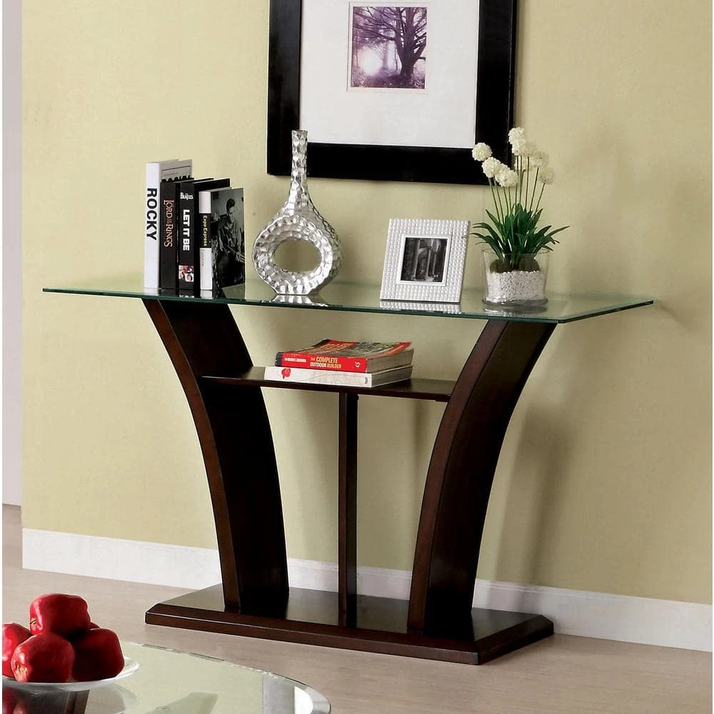 Ali 50 in. Dark Cherry Standard Rectangle Glass Console Table with Storage by Furniture of America 3 Ali 50 in. Dark Cherry Standard Rectangle Glass Console Table with Storage by Furniture of America - Image 3