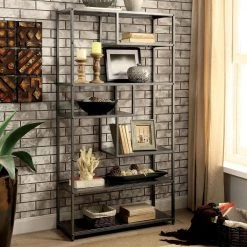 69 in. Dark Gray Wood 6-shelf Etagere Bookcase with Open Back by Furniture of America -Furniture of America Sales Store dark gray furniture of america bookcases bookshelves idf ac521 31 1000