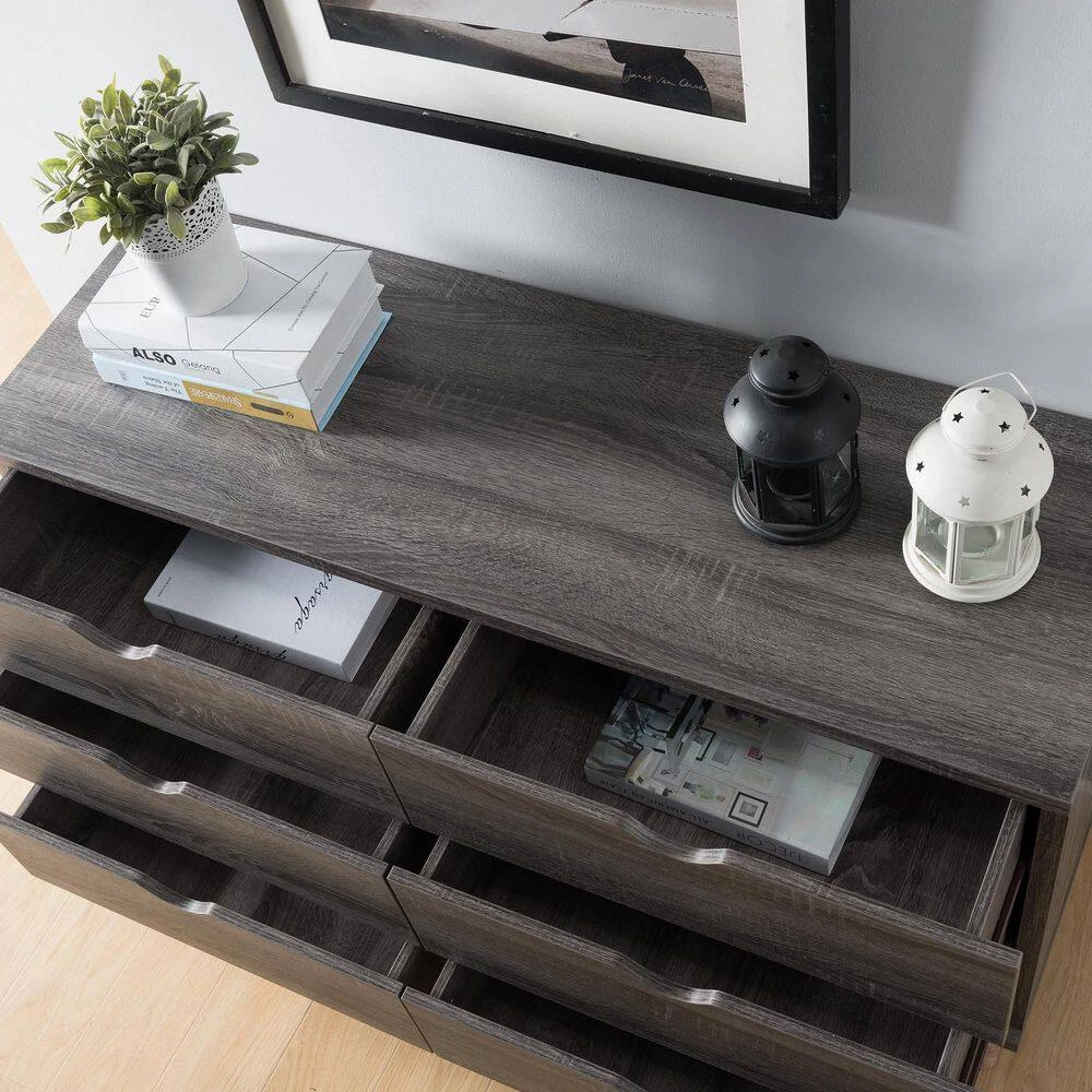 Fort Ordan II 6-Drawer Dark Gray Dresser (29.5 in. H x 47 in. W x 15.5 in. D) by Furniture of America 3 Fort Ordan II 6-Drawer Dark Gray Dresser (29.5 in. H x 47 in. W x 15.5 in. D) by Furniture of America - Image 3