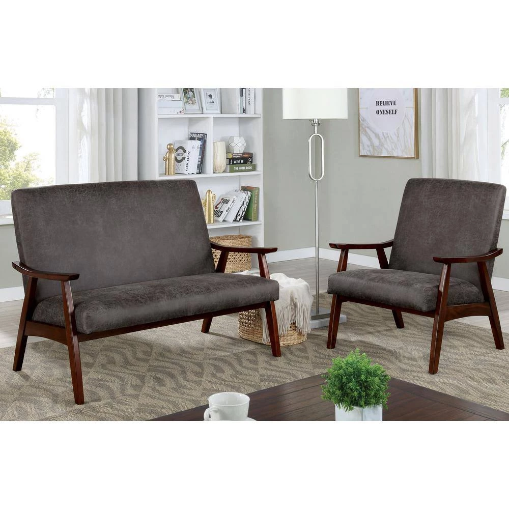 Lometa 46.8 in. Dark Gray Faux Leather 2 Seater Loveseat with Wood Frame by Furniture of America 4 Lometa 46.8 in. Dark Gray Faux Leather 2 Seater Loveseat with Wood Frame by Furniture of America - Image 4
