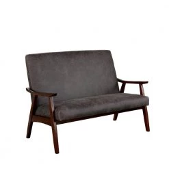 Lometa 46.8 in. Dark Gray Faux Leather 2 Seater Loveseat with Wood Frame by Furniture of America