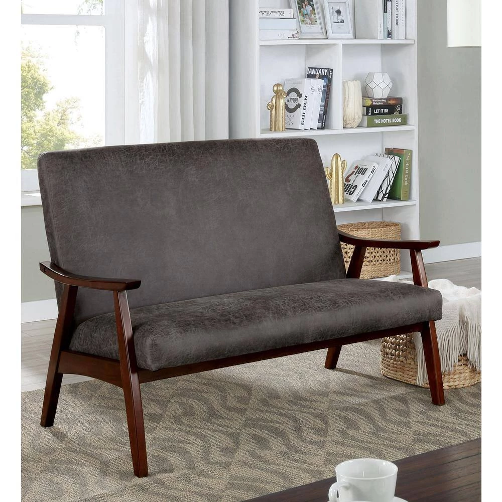 Lometa 46.8 in. Dark Gray Faux Leather 2 Seater Loveseat with Wood Frame by Furniture of America 3 Lometa 46.8 in. Dark Gray Faux Leather 2 Seater Loveseat with Wood Frame by Furniture of America - Image 3