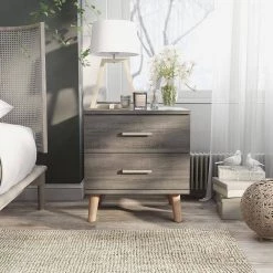 Kitzner 2-Drawer Dark Gray Nightstand (22 in. H x 20 in. W x 15.5 in. D) by Furniture of America -Furniture of America Sales Store dark gray furniture of america nightstands idi y2003a 31 1000