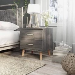 Kitzner 2-Drawer Dark Gray Nightstand (22 in. H x 20 in. W x 15.5 in. D) by Furniture of America -Furniture of America Sales Store dark gray furniture of america nightstands idi y2003a fa 1000