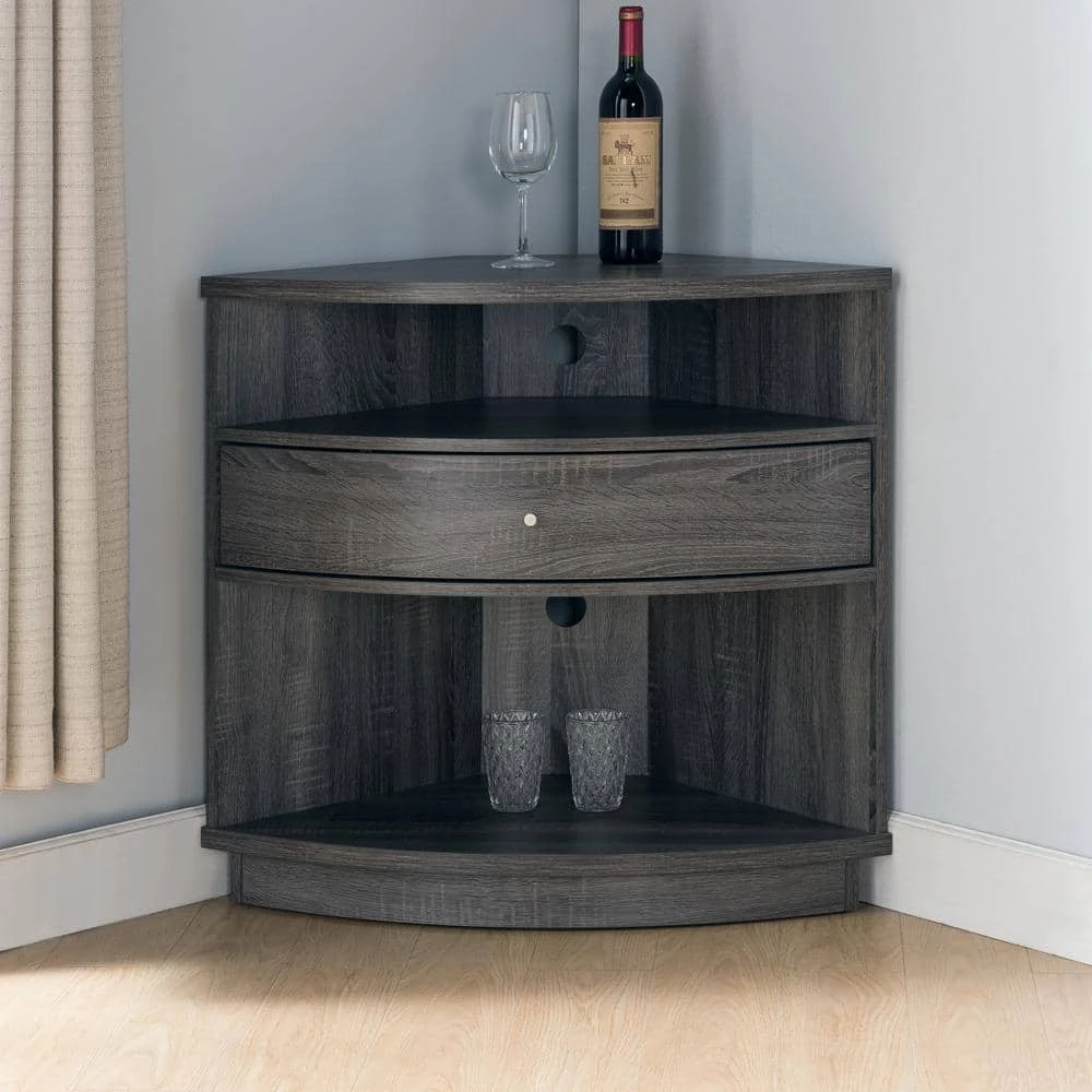 Leste 31.25 in. Dark Gray Corner TV Stand with 2-Shelf Fits TV's up to 30 in. by Furniture of America 6 Leste 31.25 in. Dark Gray Corner TV Stand with 2-Shelf Fits TV's up to 30 in. by Furniture of America - Image 6