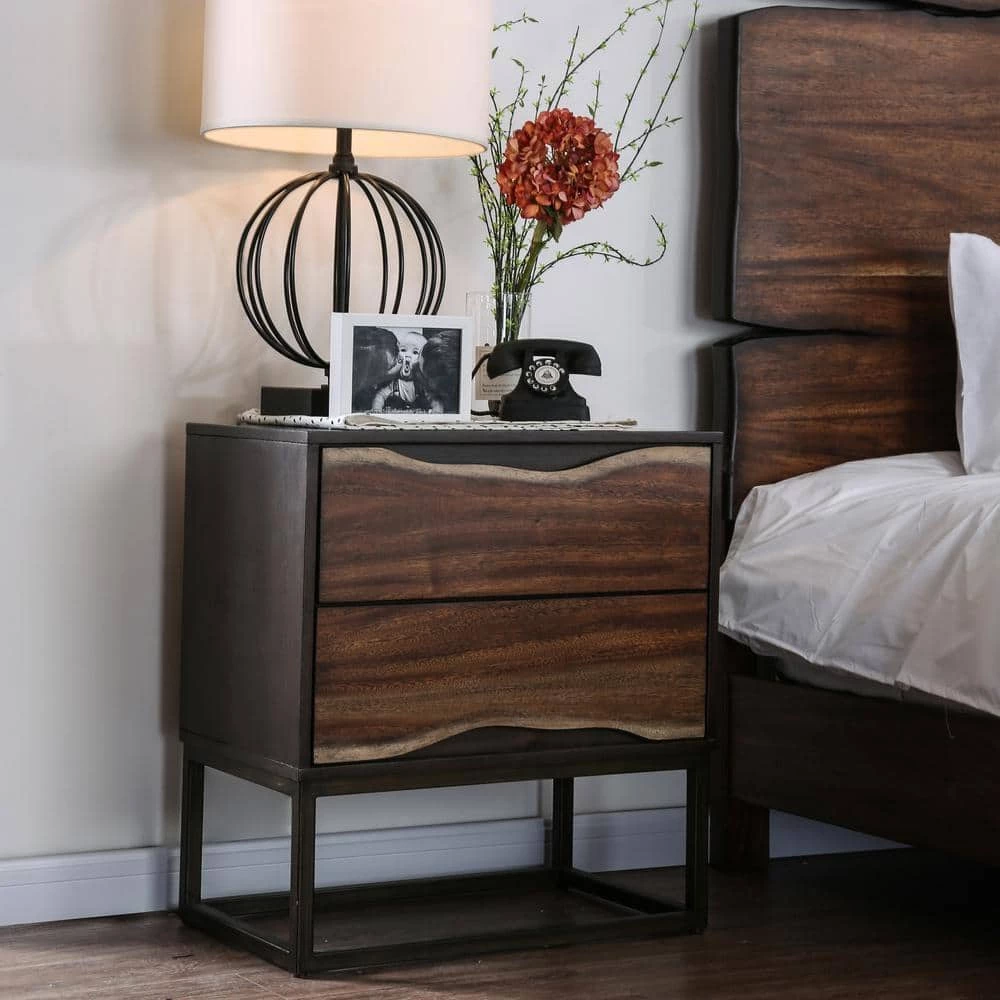Clark 2-Drawer Dark Oak, Dark Walnut Nightstand by Furniture of America 2 Clark 2-Drawer Dark Oak, Dark Walnut Nightstand by Furniture of America - Image 2