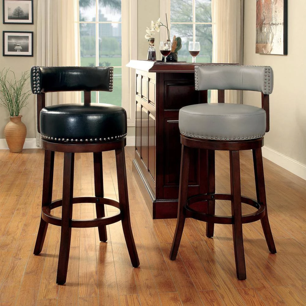 Swarthmore 34.25 in. Dark Oak and Gray Low Back Wood Bar Stool (Set of 2) by Furniture of America 5 Swarthmore 34.25 in. Dark Oak and Gray Low Back Wood Bar Stool (Set of 2) by Furniture of America - Image 5