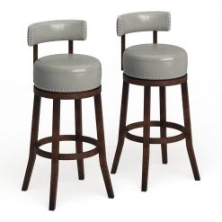 Swarthmore 34.25 in. Dark Oak and Gray Low Back Wood Bar Stool (Set of 2) by Furniture of America