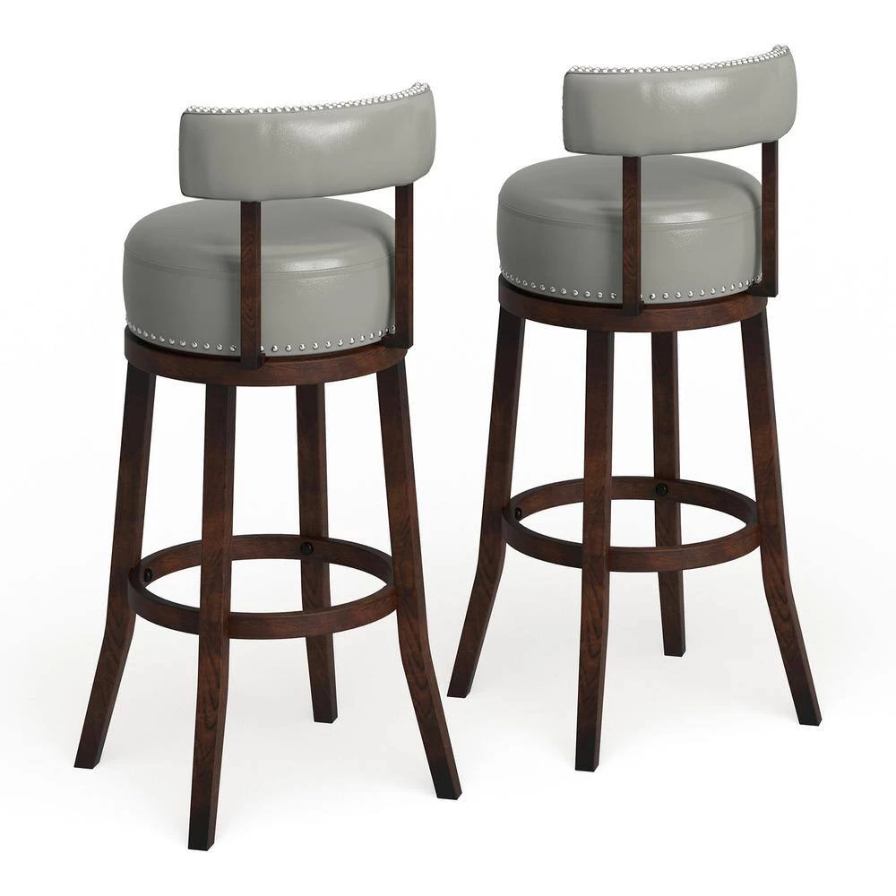 Swarthmore 34.25 in. Dark Oak and Gray Low Back Wood Bar Stool (Set of 2) by Furniture of America 3 Swarthmore 34.25 in. Dark Oak and Gray Low Back Wood Bar Stool (Set of 2) by Furniture of America - Image 3