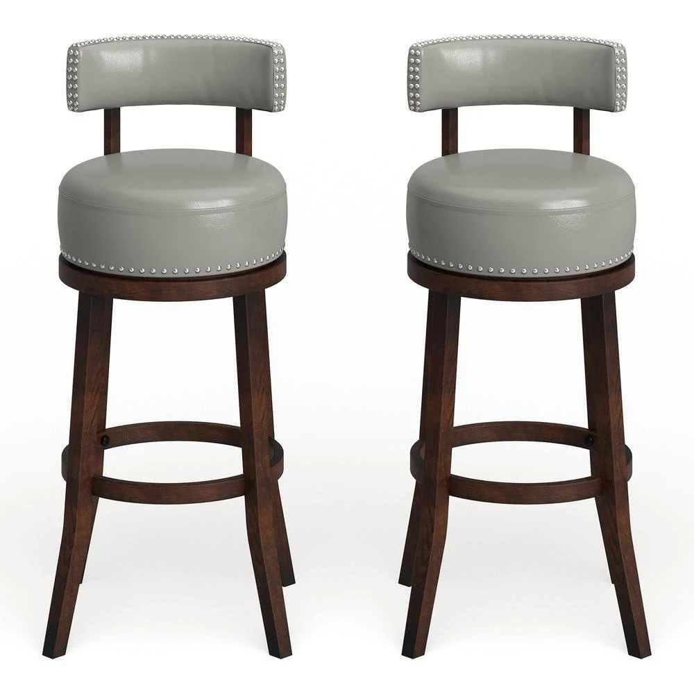 Swarthmore 34.25 in. Dark Oak and Gray Low Back Wood Bar Stool (Set of 2) by Furniture of America 2 Swarthmore 34.25 in. Dark Oak and Gray Low Back Wood Bar Stool (Set of 2) by Furniture of America - Image 2