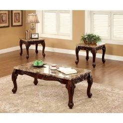 Semoleah 3-Piece 48 in. Dark Oak and Ivory Rectangle Faux Marble Coffee Table Set by Furniture of America -Furniture of America Sales Store dark oak and ivory furniture of america coffee tables idf 4487 3pk 31 1000