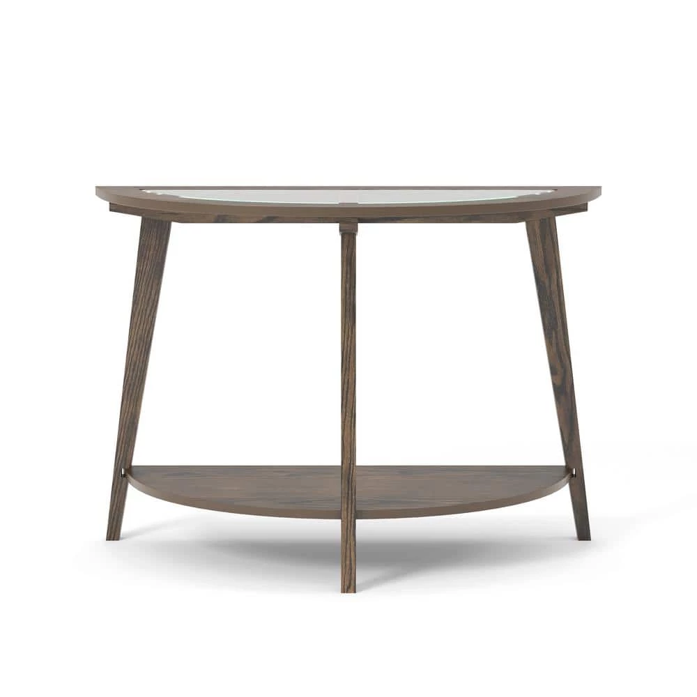 Axton 42 in. Dark Oak Standard Half Moon Glass Console Table with Storage by Furniture of America 5 Axton 42 in. Dark Oak Standard Half Moon Glass Console Table with Storage by Furniture of America - Image 5
