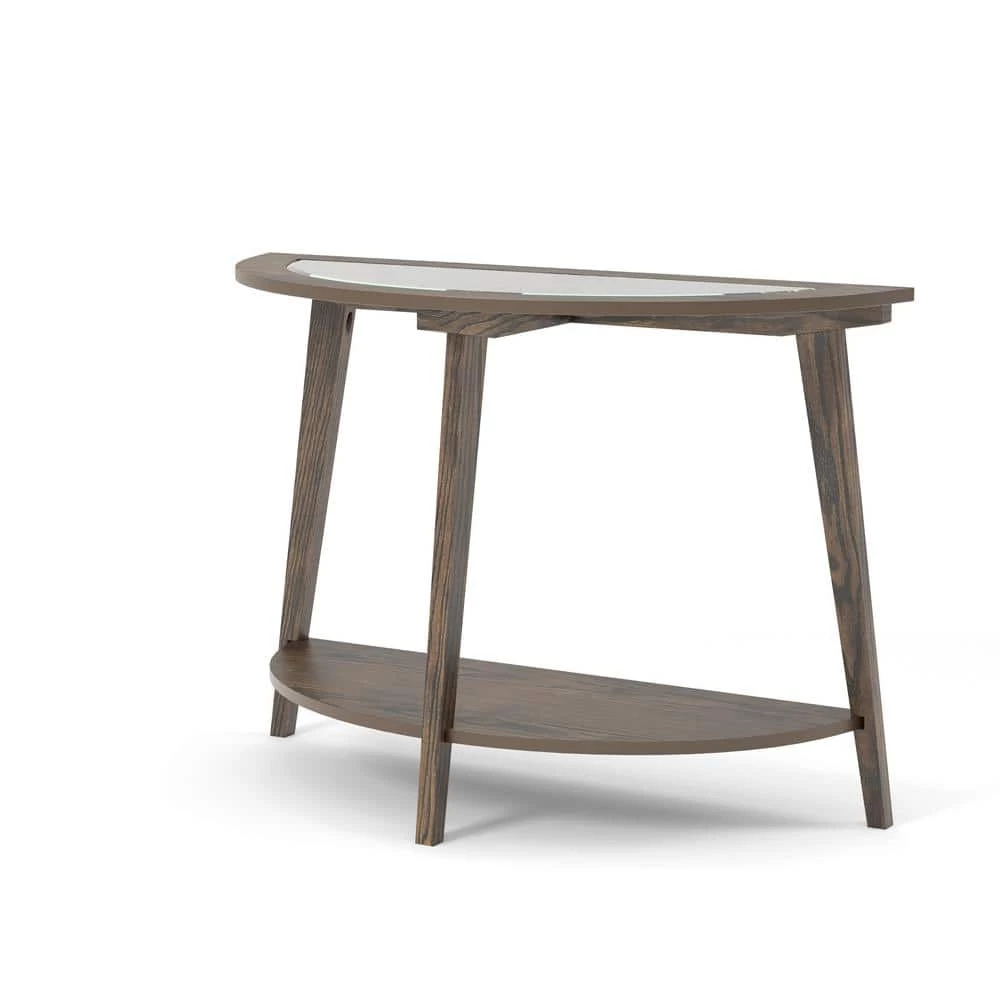 Axton 42 in. Dark Oak Standard Half Moon Glass Console Table with Storage by Furniture of America 6 Axton 42 in. Dark Oak Standard Half Moon Glass Console Table with Storage by Furniture of America - Image 6
