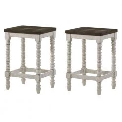 Rebman 24 in. Dark Walnut and Antique White Wood Counter Height Stool (Set of 2) by Furniture of America