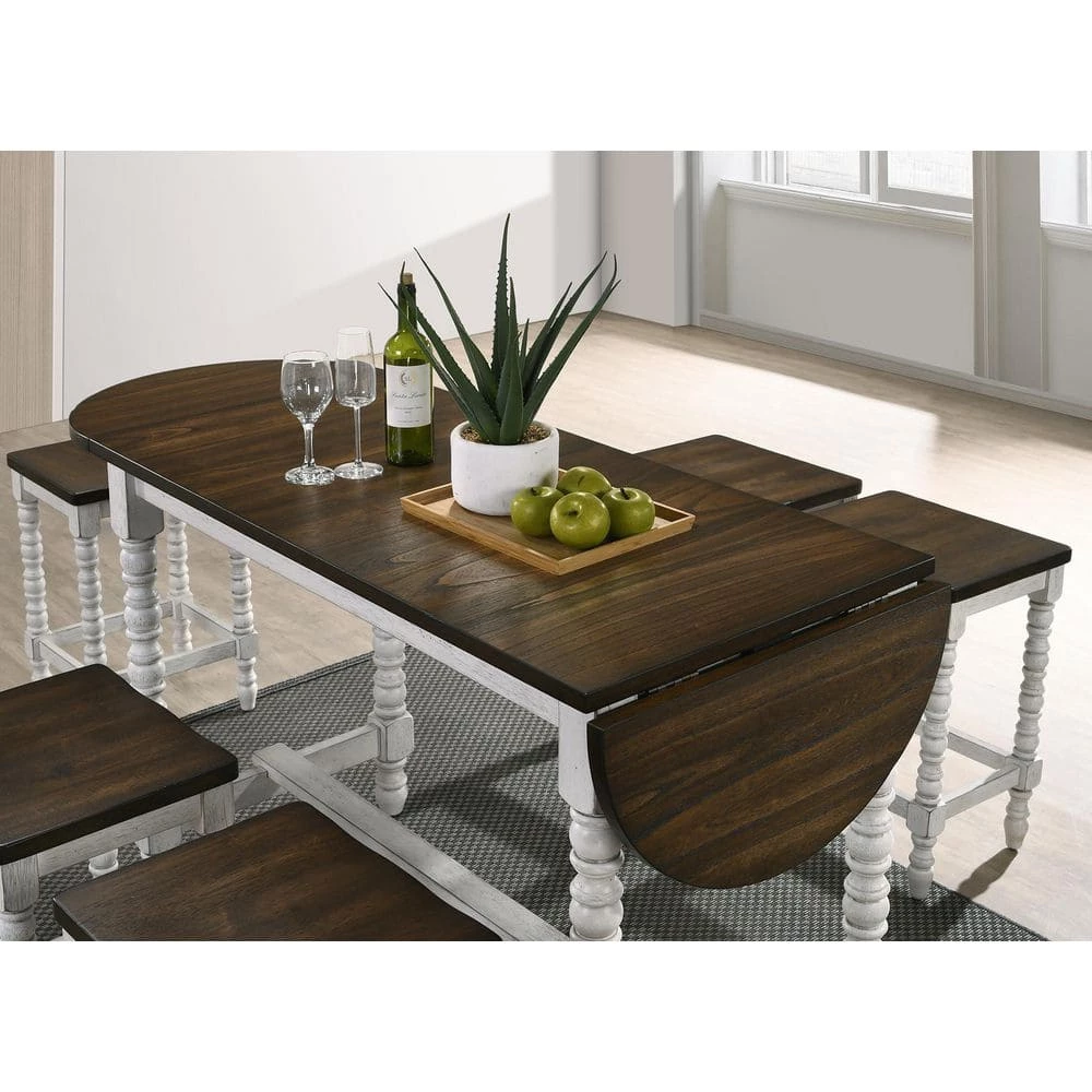 Rebman 70.88 in. Rectangle Dark Walnut and Antique White Wood Counter Height Table with Drop Leaf by Furniture of America 6 Rebman 70.88 in. Rectangle Dark Walnut and Antique White Wood Counter Height Table with Drop Leaf by Furniture of America - Image 6