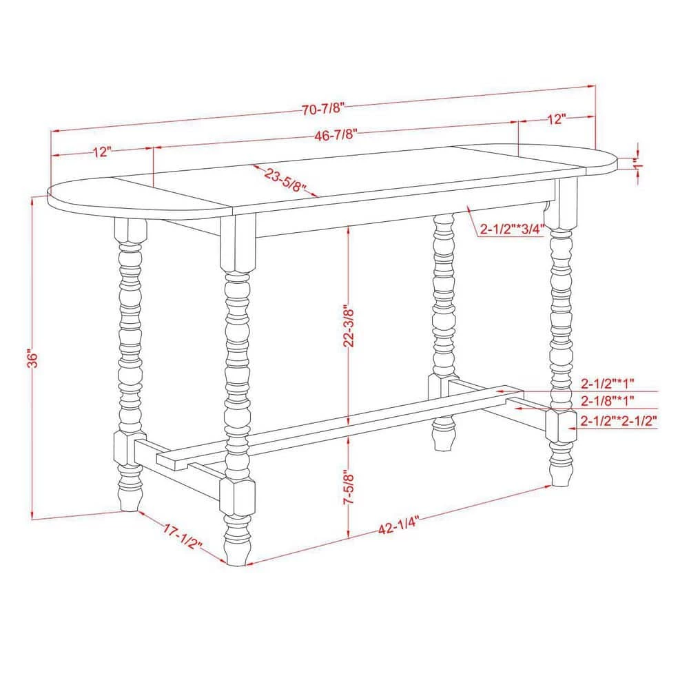 Rebman 70.88 in. Rectangle Dark Walnut and Antique White Wood Counter Height Table with Drop Leaf by Furniture of America 8 Rebman 70.88 in. Rectangle Dark Walnut and Antique White Wood Counter Height Table with Drop Leaf by Furniture of America - Image 8