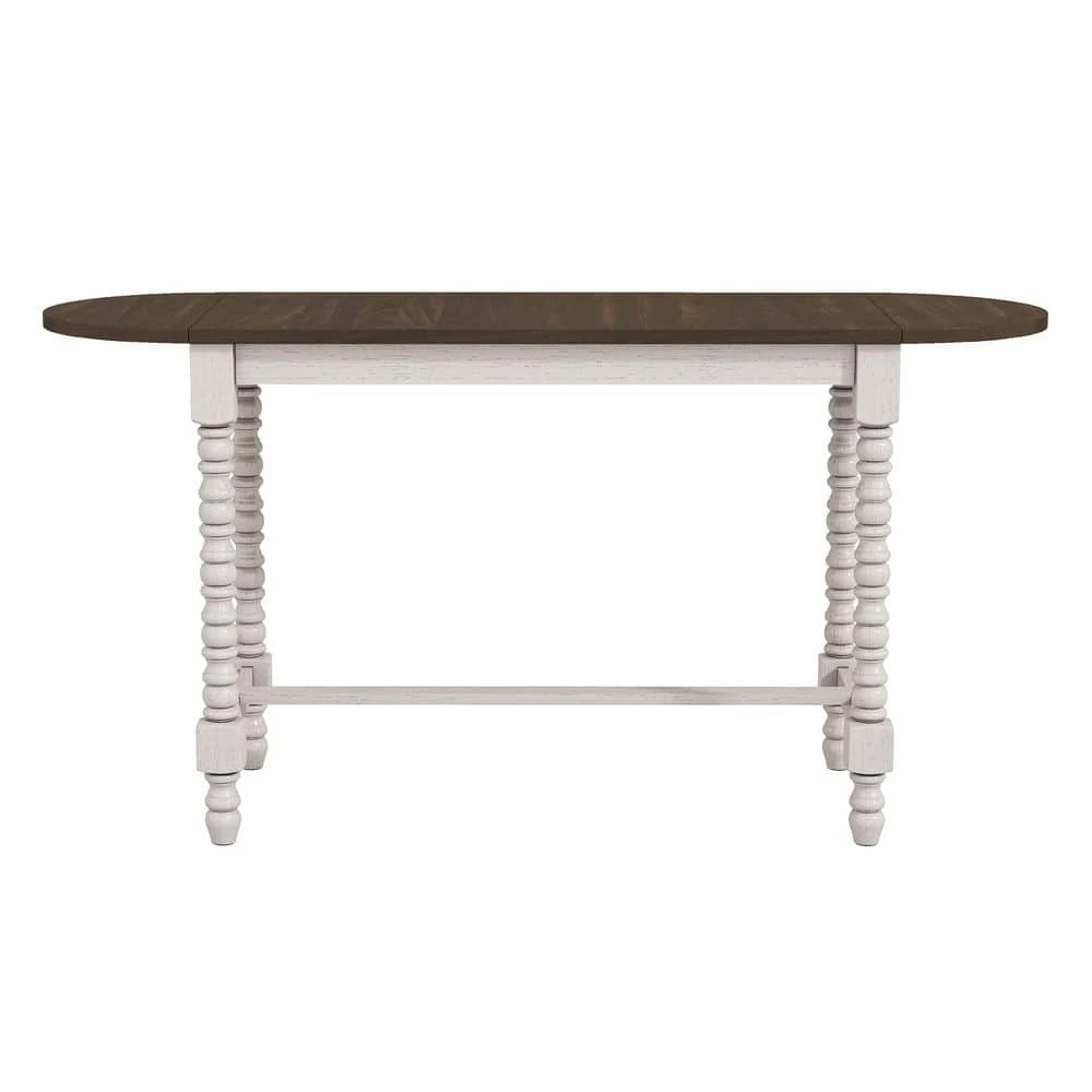 Rebman 70.88 in. Rectangle Dark Walnut and Antique White Wood Counter Height Table with Drop Leaf by Furniture of America 3 Rebman 70.88 in. Rectangle Dark Walnut and Antique White Wood Counter Height Table with Drop Leaf by Furniture of America - Image 3