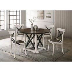 Riamonte 47 in. Round Dark Walnut and Antique White Dining Table (Seats 4) by Furniture of America -Furniture of America Sales Store dark walnut and antique white furniture of america kitchen dining tables idf 3905rt 31 1000