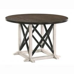 Riamonte 47 in. Round Dark Walnut and Antique White Dining Table (Seats 4) by Furniture of America