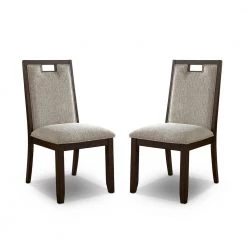 Terraview Dark Walnut and Beige Side Chairs (Set of 2) by Furniture of America