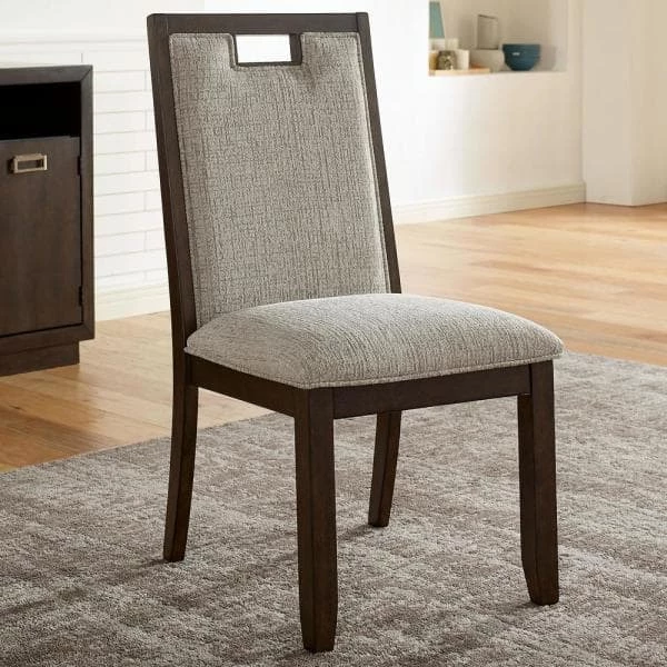 Terraview Dark Walnut and Beige Side Chairs (Set of 2) by Furniture of America 3 Terraview Dark Walnut and Beige Side Chairs (Set of 2) by Furniture of America - Image 3