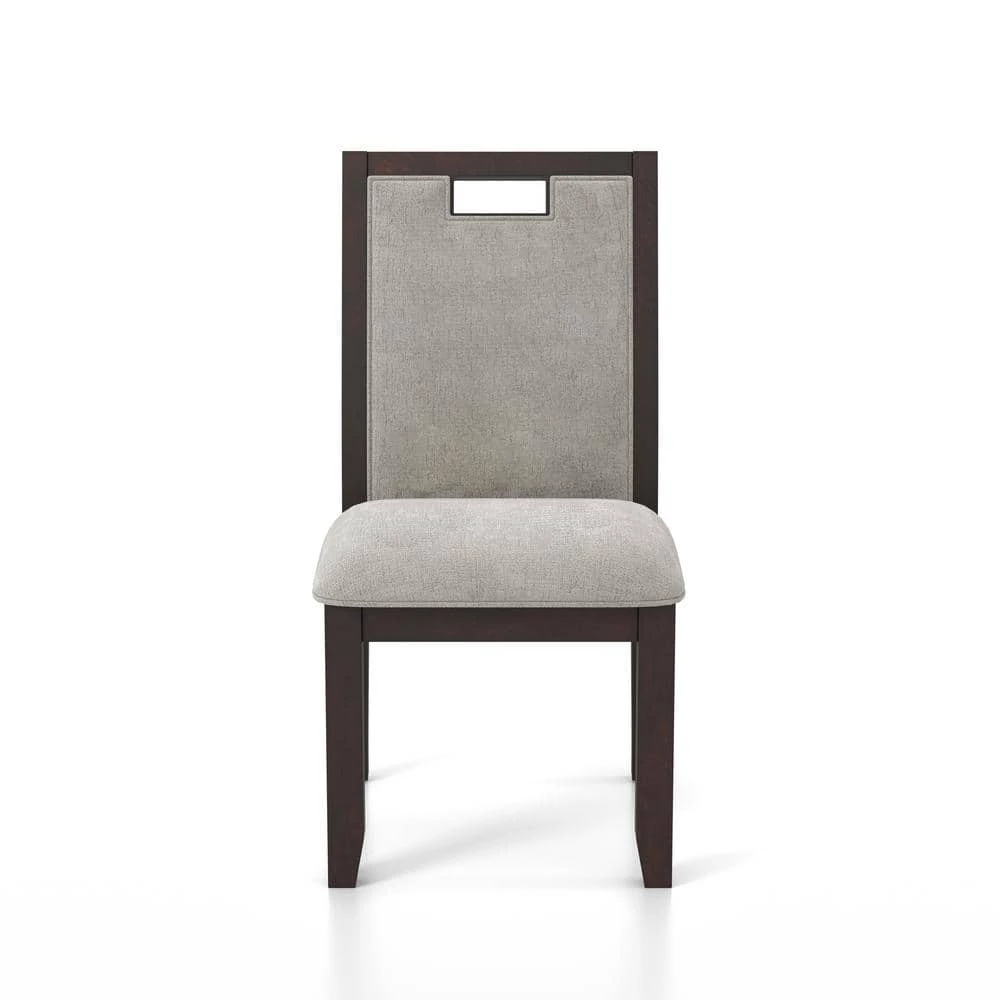 Terraview Dark Walnut and Beige Side Chairs (Set of 2) by Furniture of America 2 Terraview Dark Walnut and Beige Side Chairs (Set of 2) by Furniture of America - Image 2