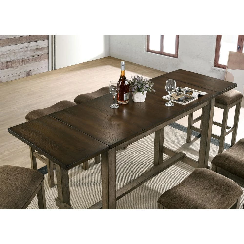 Milroy 70.88 in. Rectangle Dark Walnut and Chestnut Wood Counter Height Dining Table by Furniture of America 4 Milroy 70.88 in. Rectangle Dark Walnut and Chestnut Wood Counter Height Dining Table by Furniture of America - Image 4