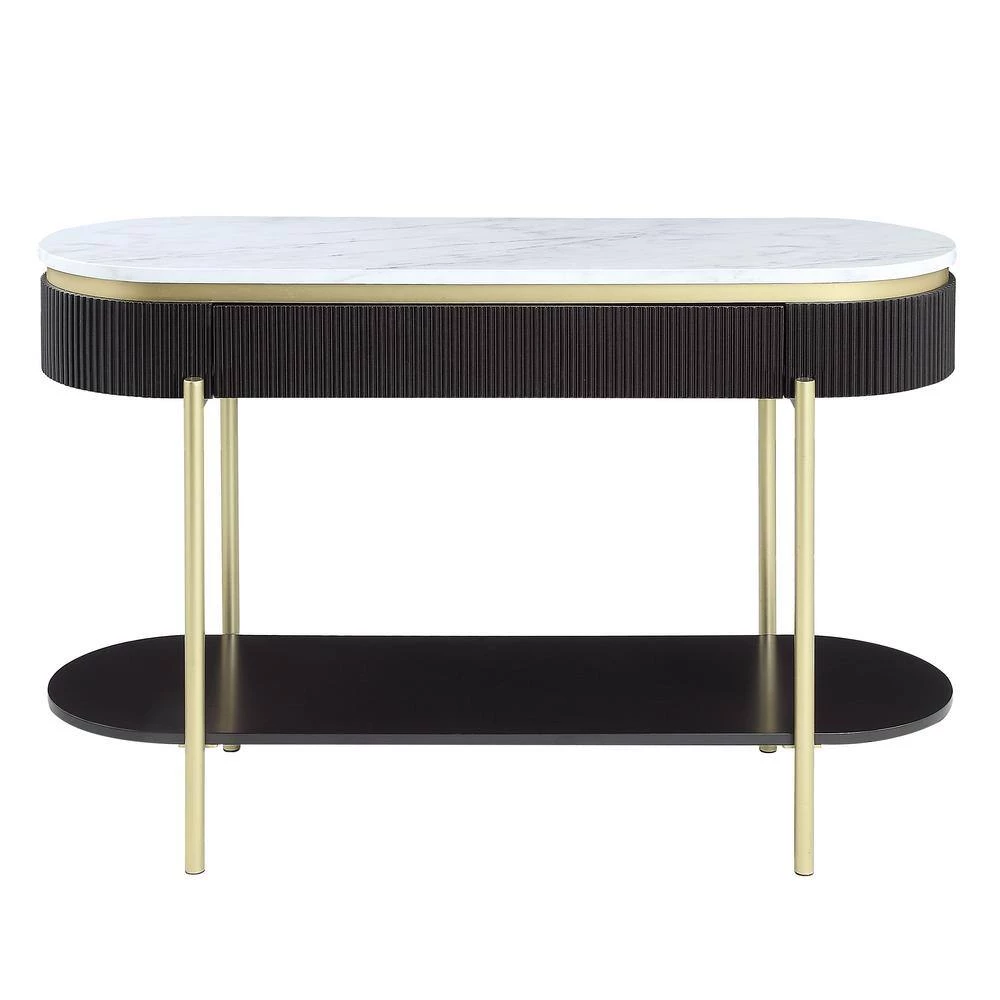 Kivelle 47.75 in. Dark Walnut and White Oval Wood Console Table with Drawer by Furniture of America 5 Kivelle 47.75 in. Dark Walnut and White Oval Wood Console Table with Drawer by Furniture of America - Image 5