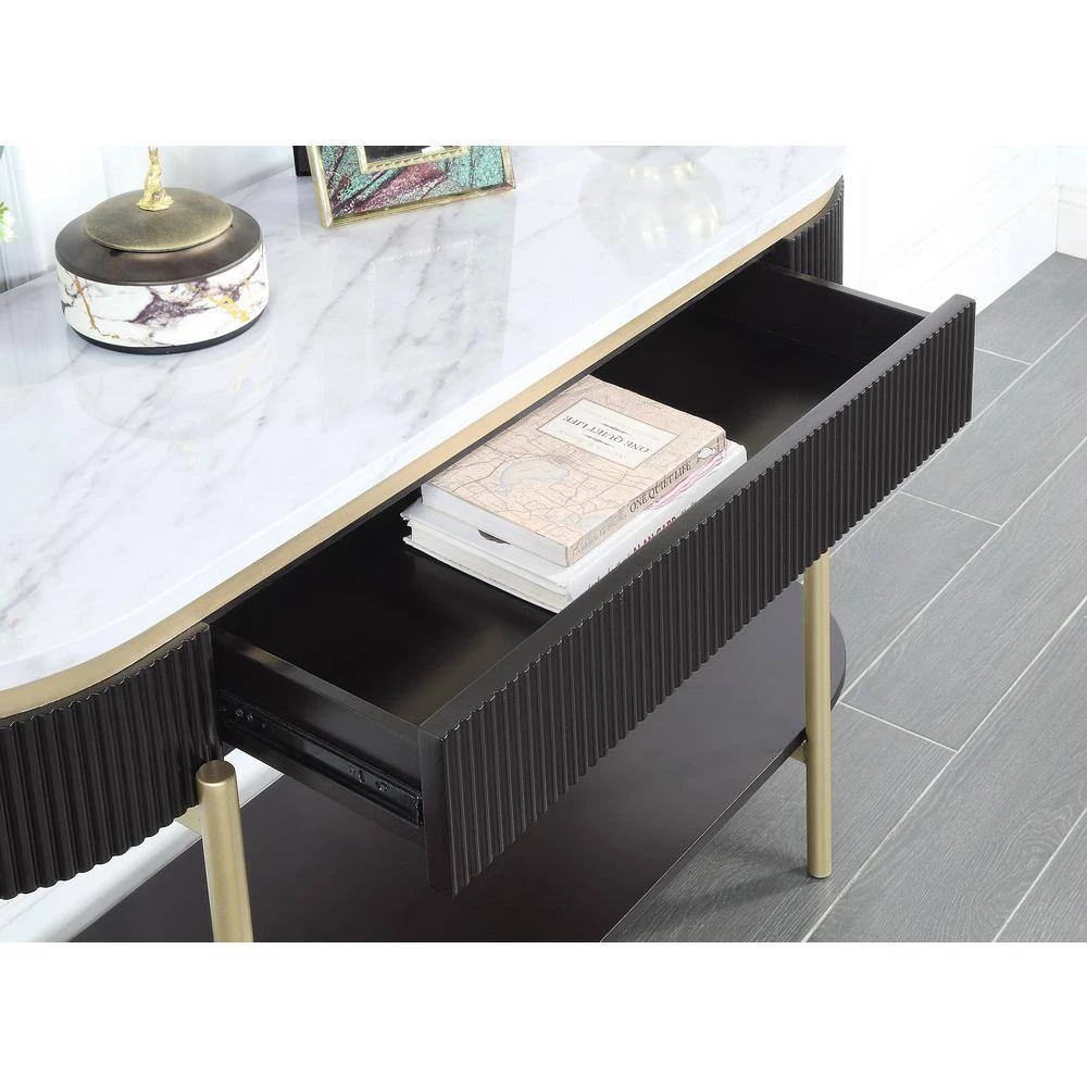 Kivelle 47.75 in. Dark Walnut and White Oval Wood Console Table with Drawer by Furniture of America 4 Kivelle 47.75 in. Dark Walnut and White Oval Wood Console Table with Drawer by Furniture of America - Image 4