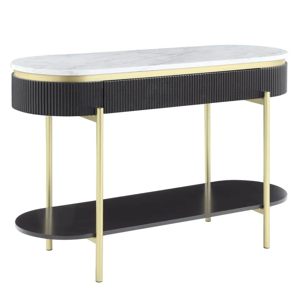 Kivelle 47.75 in. Dark Walnut and White Oval Wood Console Table with Drawer by Furniture of America 1 Kivelle 47.75 in. Dark Walnut and White Oval Wood Console Table with Drawer by Furniture of America