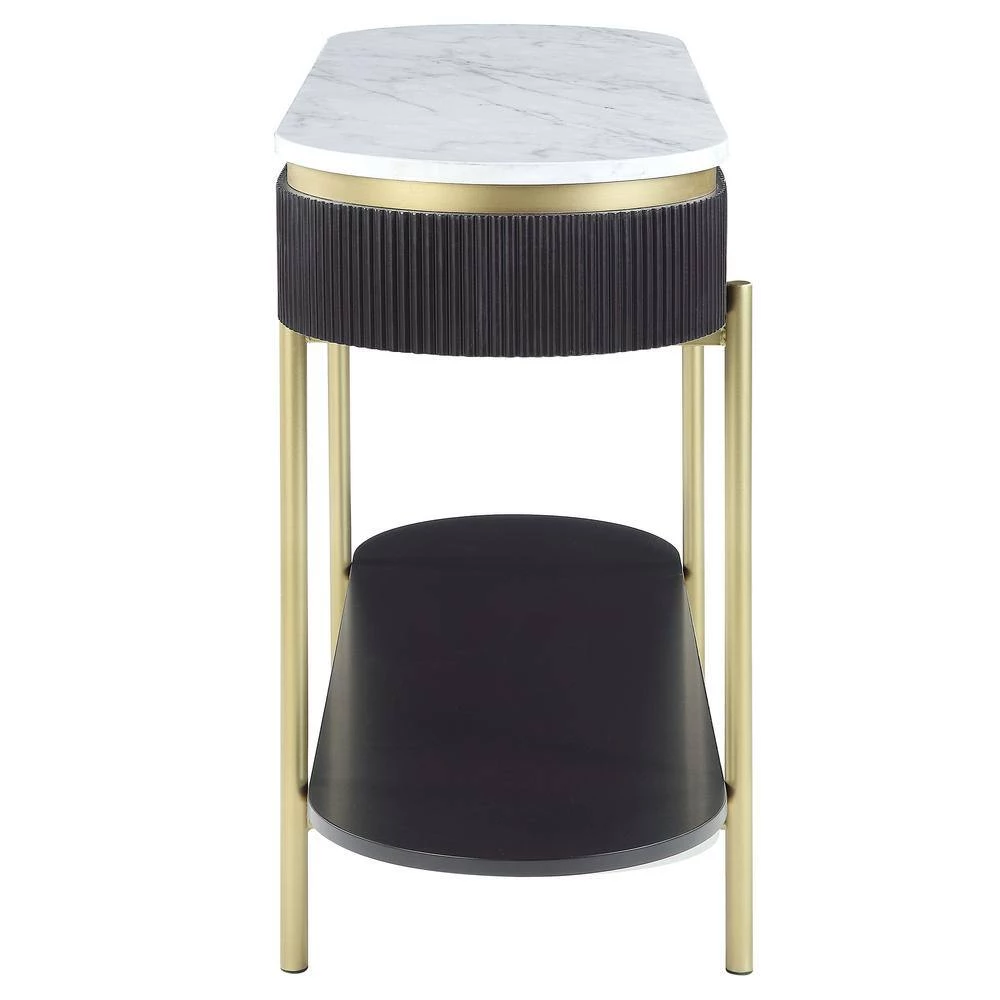 Kivelle 47.75 in. Dark Walnut and White Oval Wood Console Table with Drawer by Furniture of America 3 Kivelle 47.75 in. Dark Walnut and White Oval Wood Console Table with Drawer by Furniture of America - Image 3