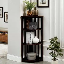 Caddell 41.75 in. H Dark Walnut Wood Corner Shelf by Furniture of America -Furniture of America Sales Store dark walnut furniture of america bookcases bookshelves idf ac805 31 1000