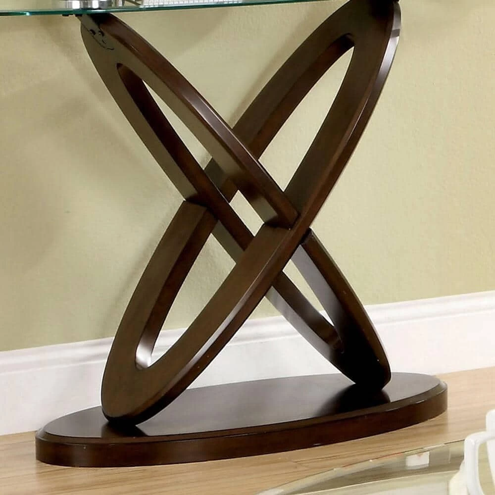 Quaze 48 in. Dark Walnut Oval Glass Console Table by Furniture of America 4 Quaze 48 in. Dark Walnut Oval Glass Console Table by Furniture of America - Image 4