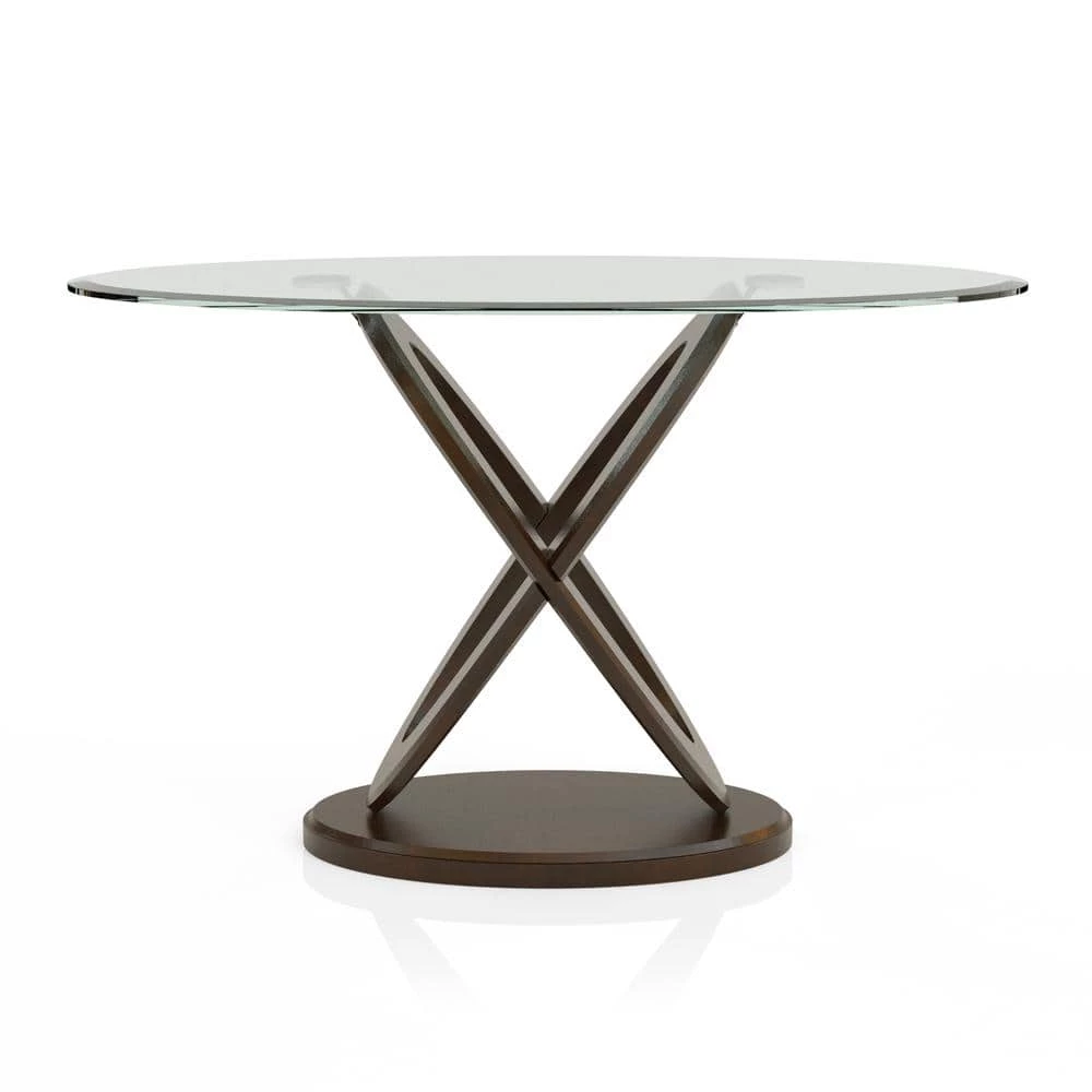 Quaze 48 in. Dark Walnut Oval Glass Console Table by Furniture of America 2 Quaze 48 in. Dark Walnut Oval Glass Console Table by Furniture of America - Image 2