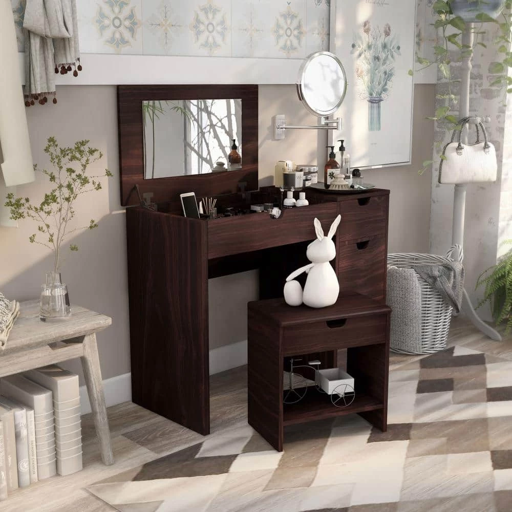 Clover 2-Piece Espresso Vanity with Stool by Furniture of America 1 Clover 2-Piece Espresso Vanity with Stool by Furniture of America